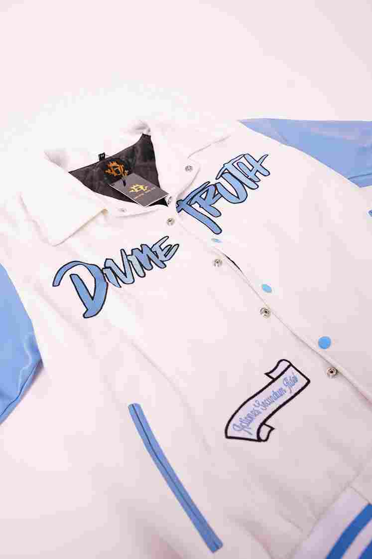 DIVINE TRUTH VARSITY JACKET WHITE